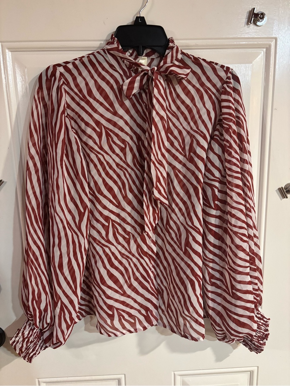 Truth Rust and Cream Tie-Neck Zebra Stripe Blouse